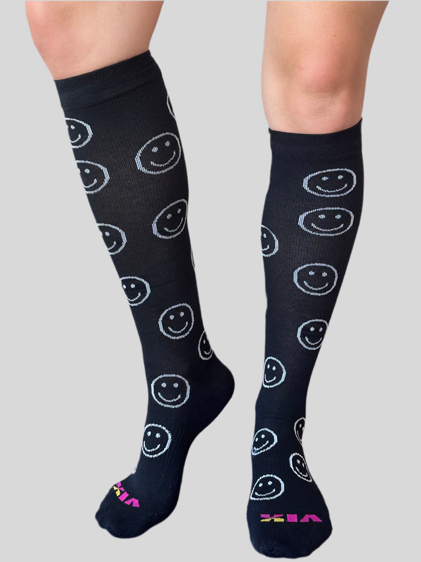 Vix Simple Smiley Black and White Bamboo Compression Angled Leg 2