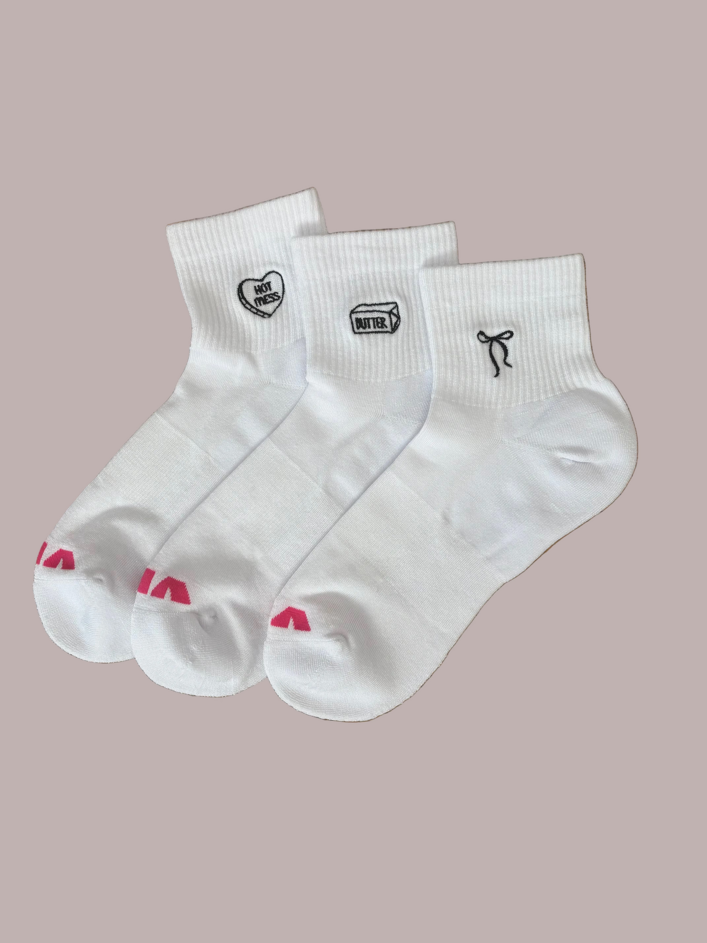 Quarter Crew Socks - Hot Mess, Butter, Bow (3-Pack)