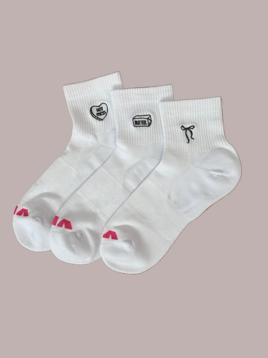 Quarter Crew Socks - Hot Mess, Butter, Bow (3-Pack)