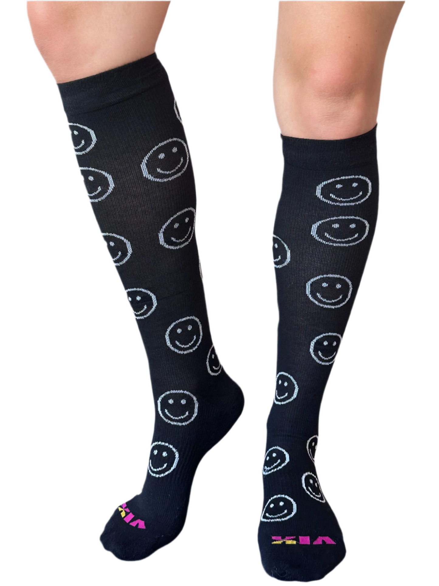 Vix Simple Smiley Black and White Bamboo Compression  Angled Leg