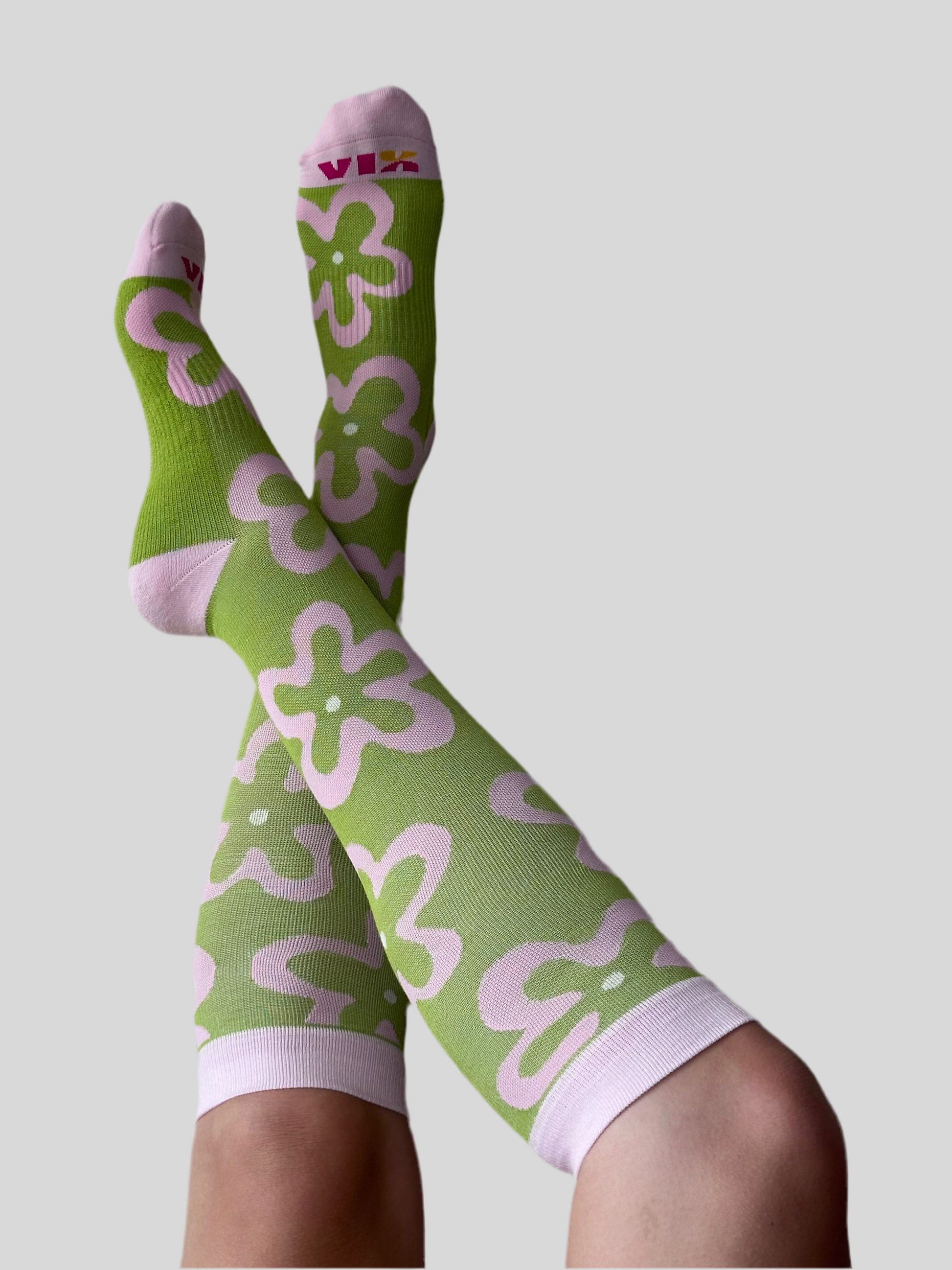 Vix Socks Flower Power Bamboo Compression Socks Crossed Legs