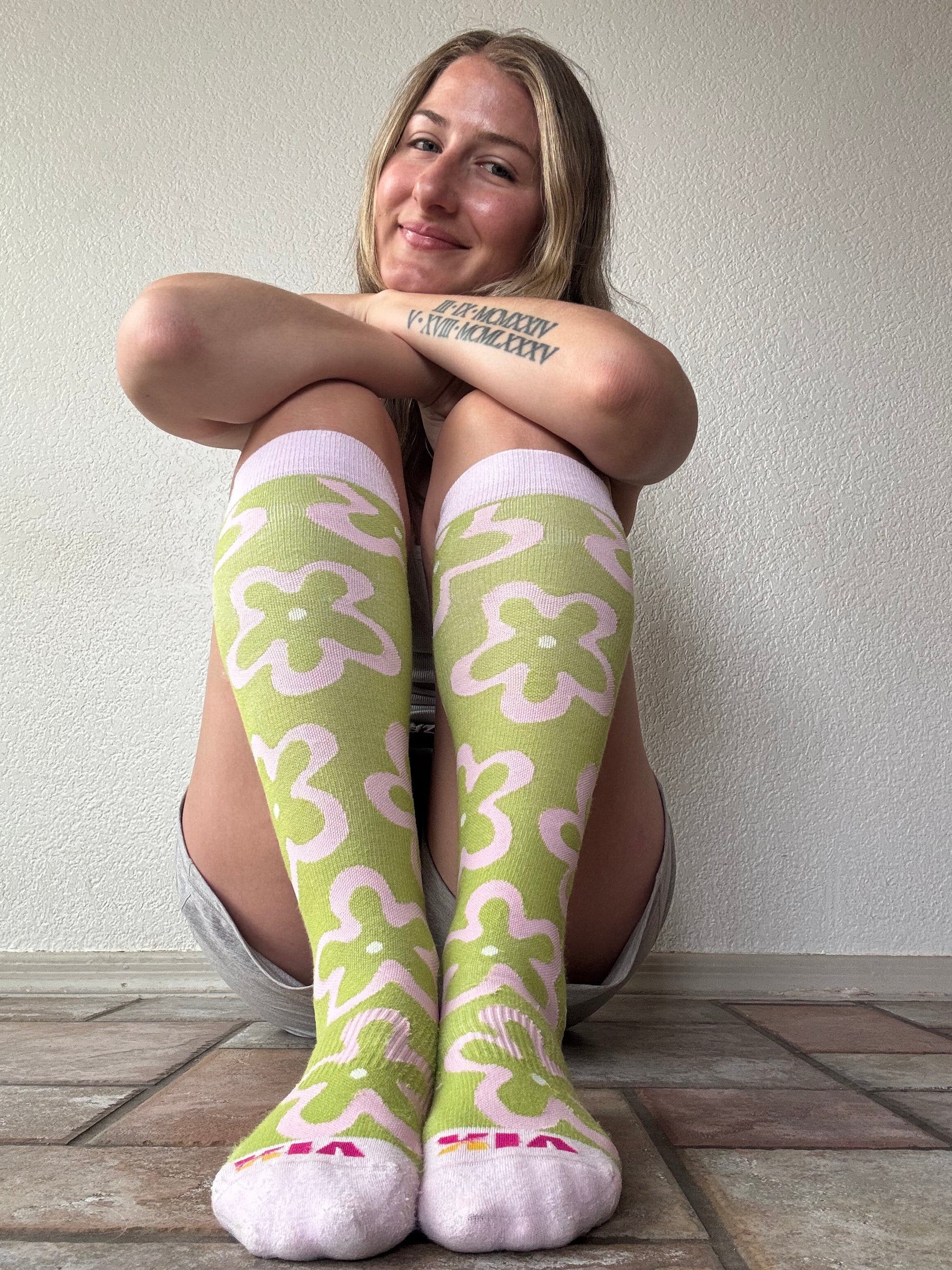 Vix Socks Flower Power Bamboo Compression Socks Modeled