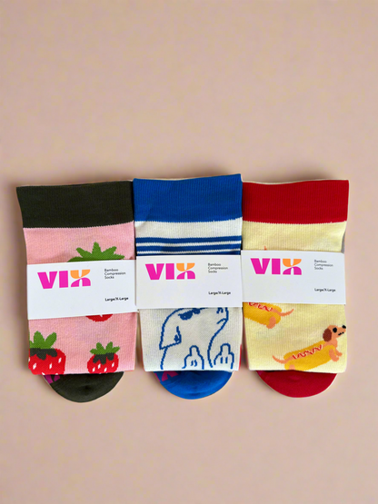 Vix Socks L/XL 3 Pack Bundle Bamboo Compression Socks Folded