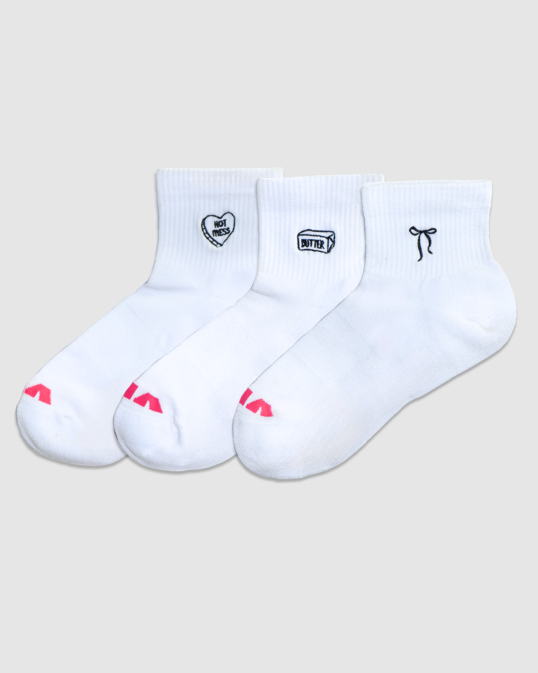 Quarter Crew Socks - Hot Mess, Butter, Bow (3-Pack)