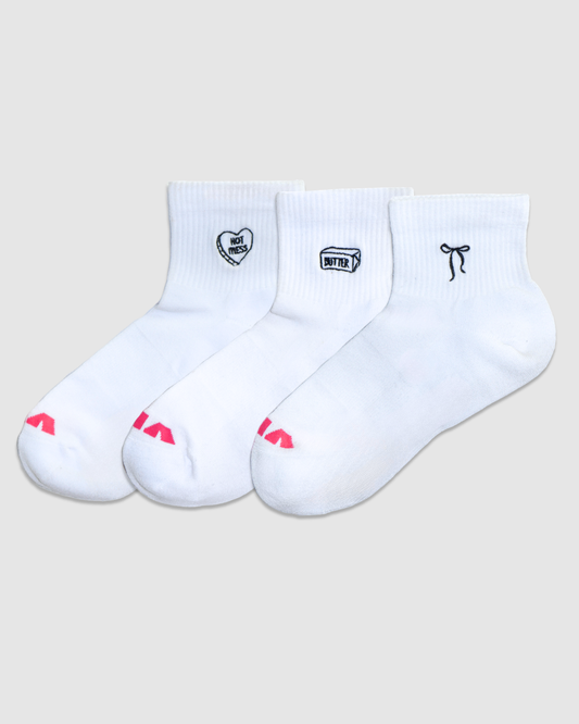 Quarter Crew Socks - Hot Mess, Butter, Bow (3-Pack)